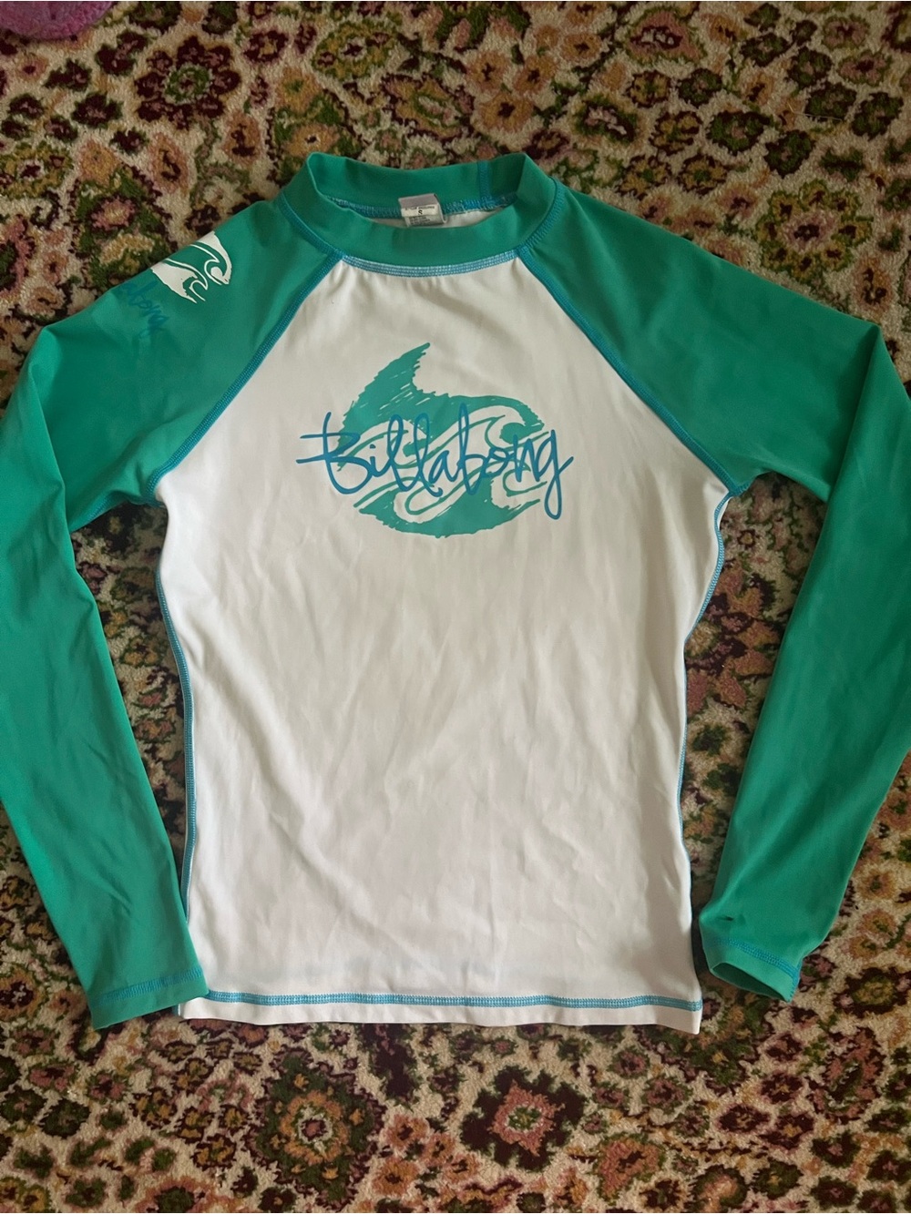 Billabong White & Teal Long Sleeve Swim Rash Guard Small
